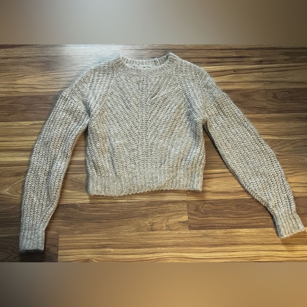 Abercrombie & Fitch Sweater Beige Tan Alpaca Blend Crop Cable Knit Sz Xs